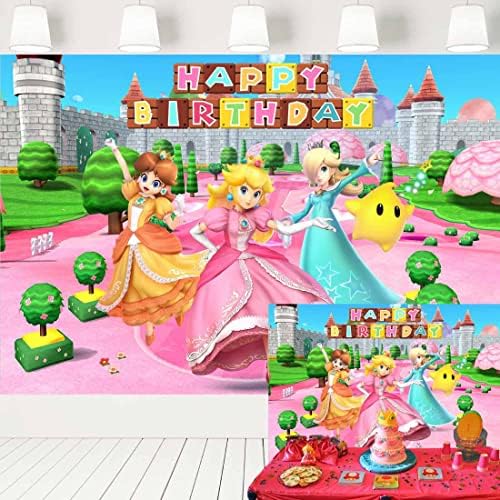 Супер Марио и Принцеса Праскова На рождения Ден на Фон за Момичета Принцеса Праскова Заключване на Градина на Фона на Дейзи и Розалина Банер Видеоигри 5x3 фута 416