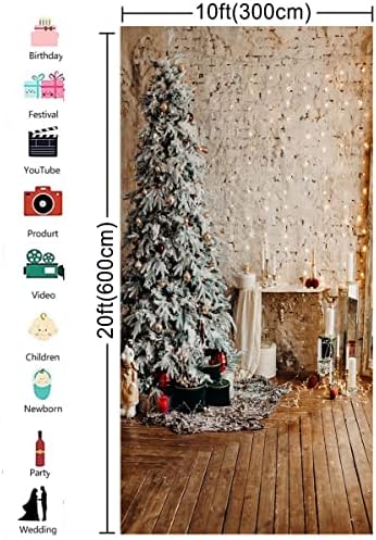 10X20ft Коледно Дърво Тематичен Фон За Снимки на Селски Стена Нажежен Звезден Фон Коледен Звънец Коледен Свят Плодов