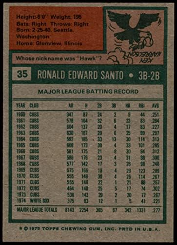 1975 Топпс 35 Рон Санто Чикаго Уайт Сокс (бейзболна картичка) EX/Mount Уайт Сокс