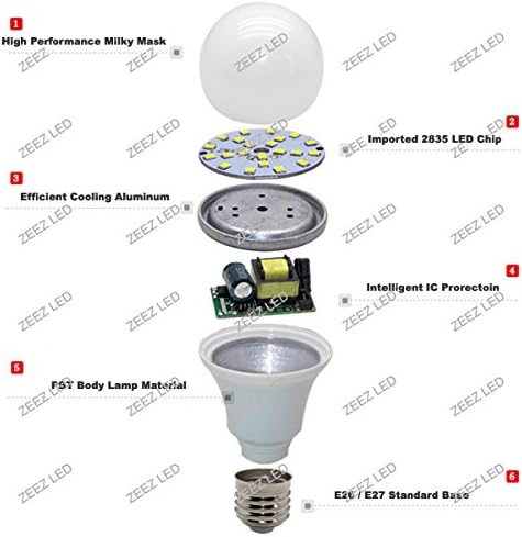 ZEEZ Осветление - Led А-Образна крушка A19 Мощност от 5 W, Еквивалентна на 40-Ватова Лампа с нажежаема жичка - Ярък Естествен