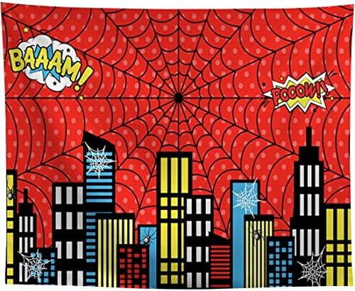Allenjoy 118 x 95 Червен Фон за Снимки на тема Градския пейзаж на Супергерой, за Парти по случай 1-Ви Рожден Ден Момчета,