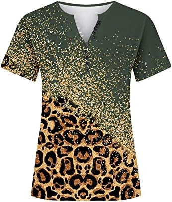 MRGIINRI Дамски Летни Блузи 2023, Елегантни Ежедневни Ризи с къс ръкав, Модни Свободни Блуза с кръгло деколте и Леопардовым