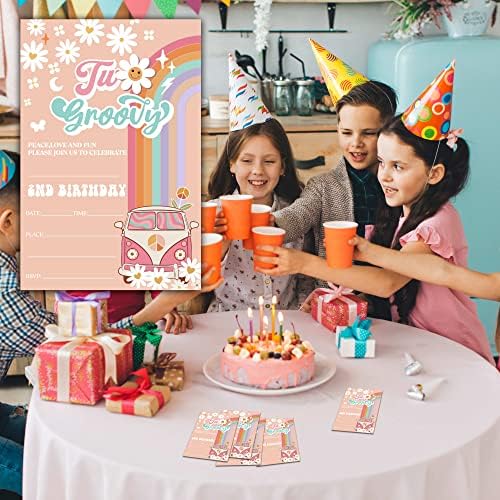 Покана за 2-ия рожден ден от LeFohLon, 20 Опаковки на двустранните Покани Картички Rainbow Two Лазерите с цветен Модел на рожден ден В Пликове, за да проверите за детски партит?