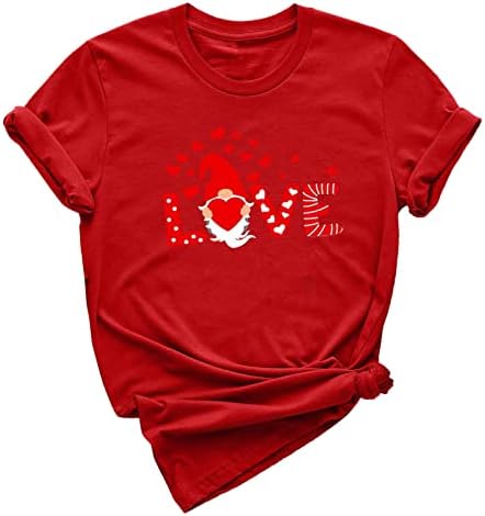 KCJGIKPOK Графични Тениски за Жени за Ден на Свети Валентин с Принтом на Сърцето с Къс Ръкав и Кръгло деколте, Риза,