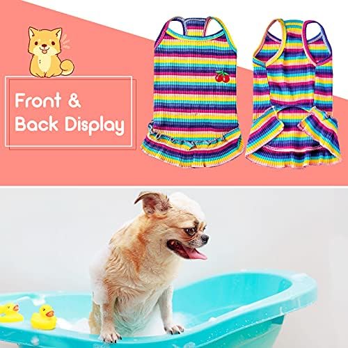 Комплект от 4 теми, Рокля за кучета, Многоцветни Райета Поли за кучета, Облекло за кучета с Принтом Череши, Рокли на