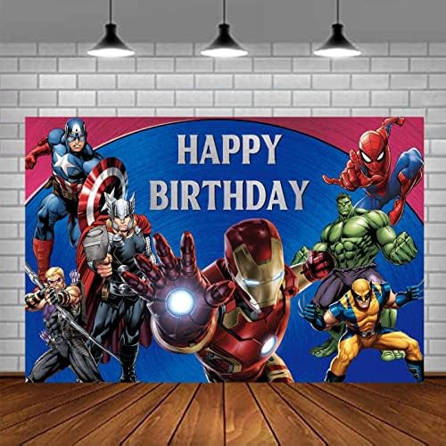 huanledaishu Супергерой на Марвел Фон Отмъстителите Iron Man, Spider-Man Банер за Парти по случай рождения Ден на Фон за Снимки за фото студио Украса на маса за Торта 5x3 фута, Един ?