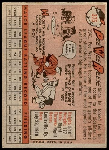 1958 Topps 375 Пиш Пиш Рийз Лос Анджелис Доджърс (Бейзбол карта) VG/БИВШ Доджърс
