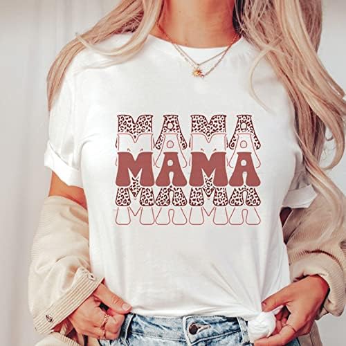 Дамски Ежедневни Тениска с принтом Мама за Деня на Майката, Риза с къс ръкав и кръгло деколте, Свободна Блуза, Ежедневни