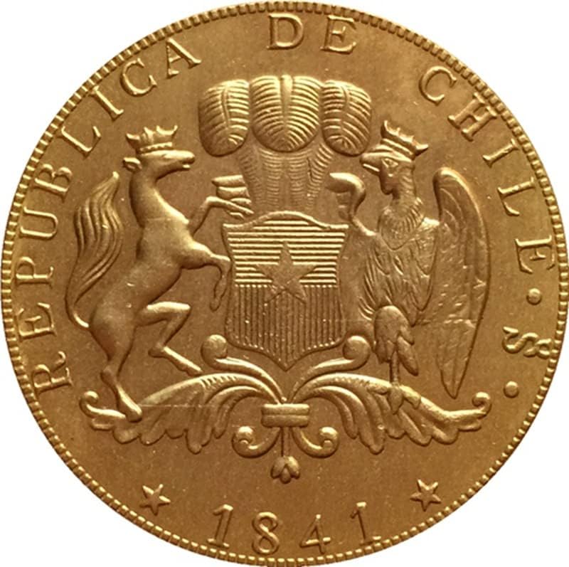 1841 Чилийски монети 29 мм Медни Позлатени Старинни Монети Събиране на Монети ръчно изработени може да се Взривят