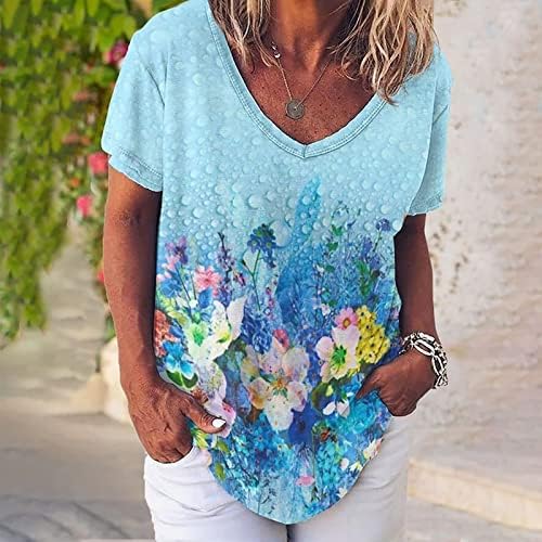 Тениски с Къс Ръкав за дамите Лято Есен Дълбоко V Образно Деколте Графична Блуза, Тениски, Дрехи За Момичета Кънтри Концерт