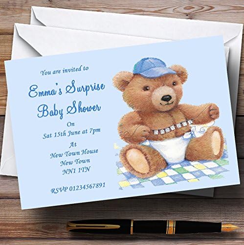 Персонални Покани На парти Blue Baby Boy Teddy Surprise Baby Shower За малки Момчета