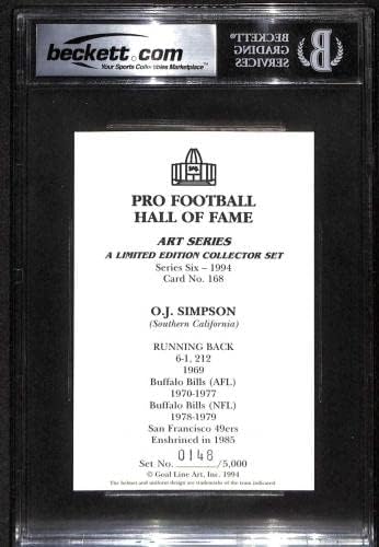 168 Оа Дж. Симпсън - Футболни картички 1989 Goal Line HOF (Звезда) оценката на БГД Auto 10 - Футболни топки с автографи