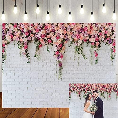 LTLYH 5x3 фута Бяла Тухлена Стена на Цветя на Фон, Тема на Деня на Свети Валентин Фон За Снимки на Деня на Майката Сватба,