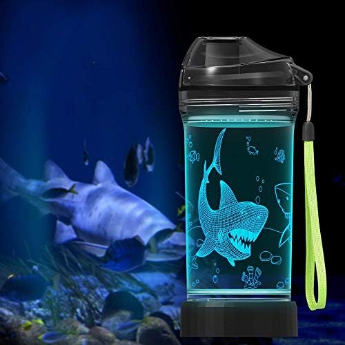 Бебешко шише за вода Lightzz с 3D Нежна Акула + Динозавър с led подсветка - 14 грама Без Тритана и Бисфенол А - Творчески
