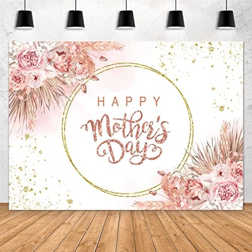 Апертура на Ден на майката Фонове 7x5 фута в стил бохо Розово цвете на цвете със златни точици Фон за снимки Фотобудка