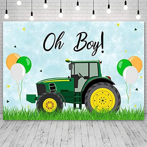 ABLIN 10x7ft Трактор Фон за детската душа за момче Oh Boy Декорации за детската душа Зелена Трева Трактор Фон За Снимки на Тема Ферма Украса за парти в чест на детската душа
