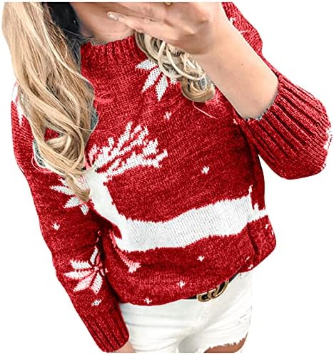 Дамски Пуловери, Коледен Пуловер, Живописен Casual Есен Модерен Пуловер с дълъг ръкав и Кръгло Деколте, Вязаный Жилетки,