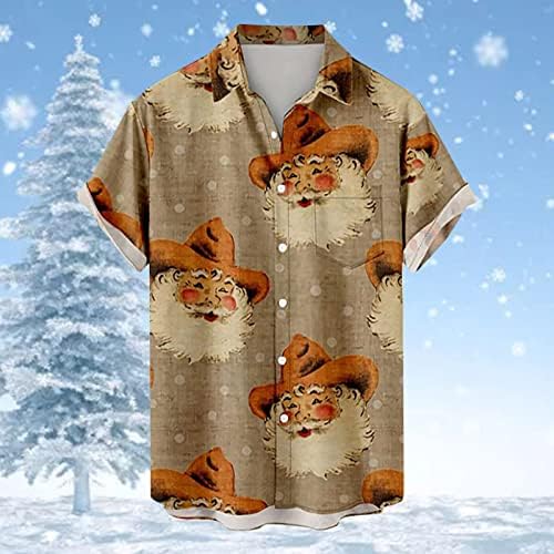 WOCACHI Коледни Ризи с копчета за Мъже с Къс Ръкав, Забавен Коледен Принт Дядо Коледа, Ежедневни Дизайнерска Риза за