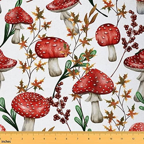 Декоративна тъкан с червени Гъби за тапицерия на мебели, Плат за Ботанически растения в двора, Кърпа на тема гори за