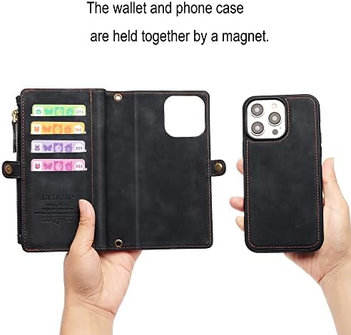 DKDKSIP за iPhone 14 Pro Max Калъф-Портфейл за жени, Поддръжка за Безжично зареждане с държач за карти с RFID заключване,