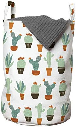 Чанта за дрехи Ambesonne с цветен модел, Кактуси и Суккулентными растения на Однотонном фона, Кошница за дрехи с дръжки,