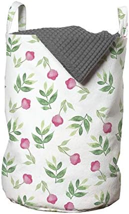 Чанта за дрехи Ambesonne с цветен модел, Розови Цветя и листа, Акварелни Бои върху Однотонном фон, Модерен Фигура, Кошница за дрехи с дръжки, закрывающаяся на шнур, за пра