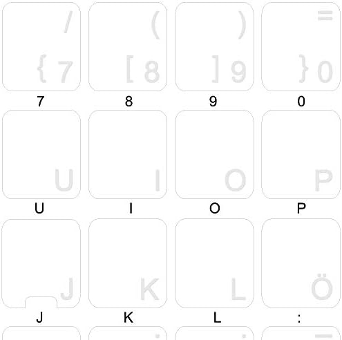 Етикети за немската клавиатура 4Keyboard с Бял Надпис ВЪРХУ Прозрачен фон