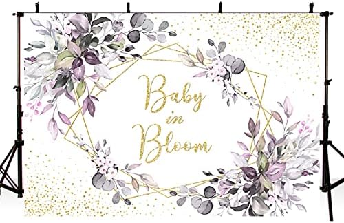 MEHOFOND 7x5ft Baby in Bloom Фон на Листа от Евкалипт Украса за Душата на Детето Банер Лилави Цветя, за да проверите