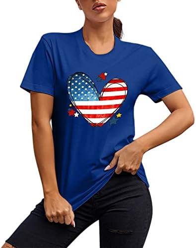 На 4 юли, Женска Тениска с Флага на САЩ, Ежедневни Летни Тениски с кръгло деколте и къси ръкави в Звездната Ивица, Удобна