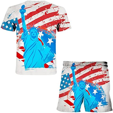 Мъжка риза с къси ръкави и Къси Комплекти от 2 теми с принтом Хартата на САЩ, Плажни Дрехи, с кръгло деколте в Ивица