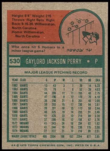 1975 Topps 530 Гейлорд Пери Кливланд Индианс (Бейзболна картичка) EX/MT Indians