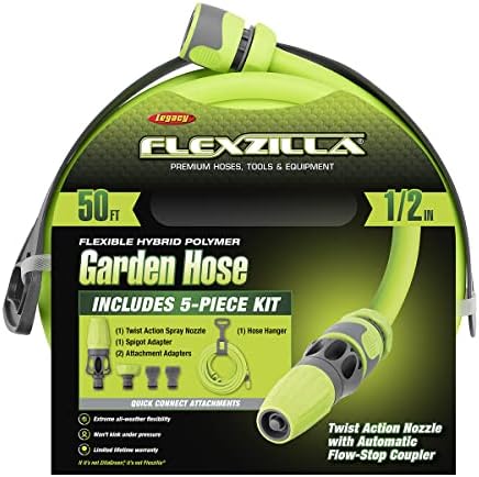 Комплект градински маркучи Flexzilla с быстроразъемными дюзи, 1/2 x 50 фута, Сверхпрочный, лек, ZillaGreen - HFZG12050QN