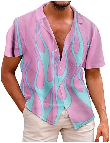 Мъжки Хавайска Риза с Цветен Модел, Къс Ръкав, Ежедневни Лятна Плажна Риза с Копчета, Нормално Кацане, Тениски За Почивка,