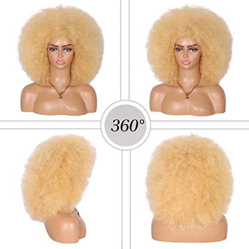 Kalyss 16 Женски Къса афро-Къдрава Руса Перуки с къдрава коса за черни жени, Големи Еластични и Меки Естествени Перуки,