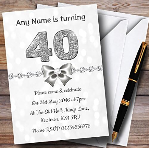 Пощенска картичка Zoo С Бял хълбока и Сребрист Блясък Прилича на Персонални Покани за 40-ти рожден ден