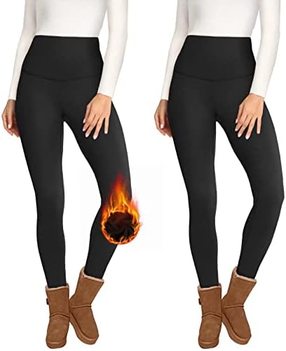 Opuntia 2 Опаковки Леггинсов с Висока талия на руното облицовки за жени - Топли Зимни Панталони с контрол на корема,
