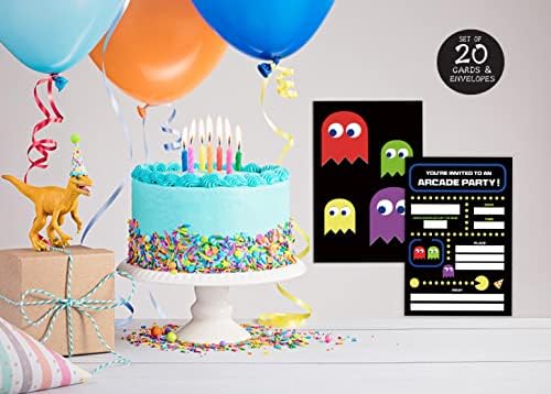 Покани Картички за аркадна игра QOFO на парти - пакет от 20 броя С Конвертами, рожден Ден на игрални теми, Декорации