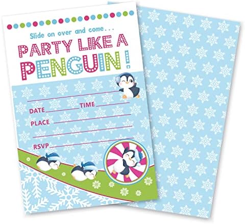 GOXFOC Покани на Парти в стил Пингвини на Рожден Ден в Пликове 20 Опаковки, Летни Аксесоари за парти в стила на Пингвини,