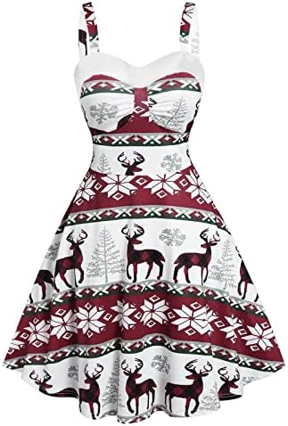 Женствена рокля Без ръкави TIFZHADIAO, Коледни Рокли с Принтом Елен, Коледни Винтажное Рокля С мирис и V-образно деколте, Коктейл Рокля-люлка