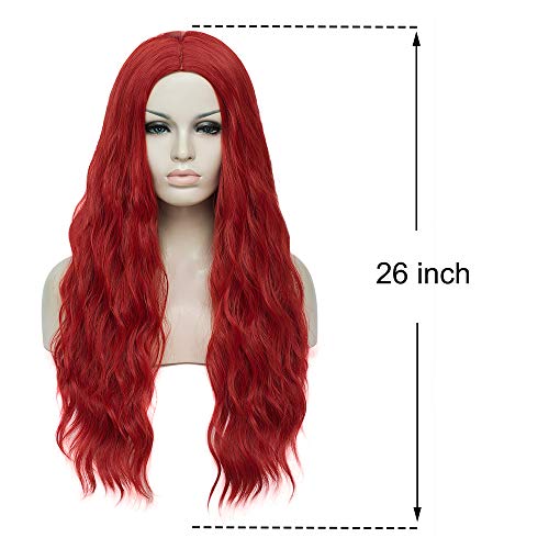 Mildiso Червени перуки за жени, 26 инча, дълги червени коси перука, къдрава, вълниста, сладки естествени меки синтетични